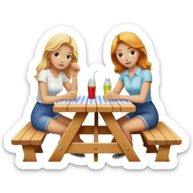 Blonde lady and ginger lady at picnic table sticker