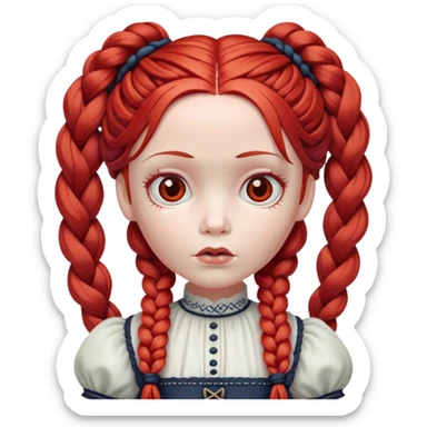 Scary doll with red hair in braids sticker