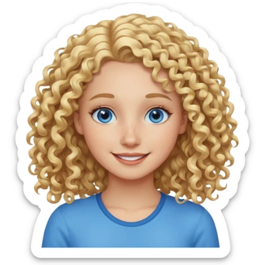 Friendly looking white girl with curly, blonde hair, blue eyes, and freckles. sticker
