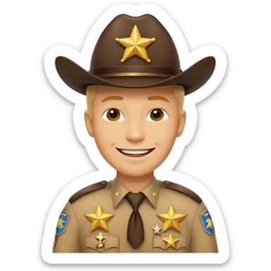 Generate me an emoji with a yellow man from the Apple emoji, in a realistic American sheriff's uniform sticker