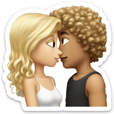 dark curly hair white boy kissing a blond straight hair girl sticker