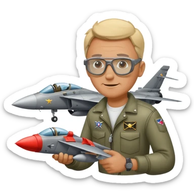 Blind man working on fighter jet  sticker