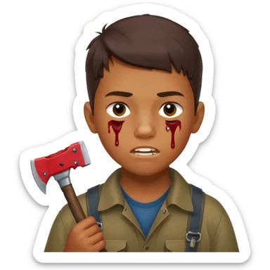 13 y/o Brian robeson at the beginning of Hatchet
determined, has hatchet, self-reliant, observant survivalist, berry juice on mouth, bug bites on face sticker