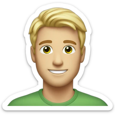 Handsome man smiling with freckles and green eyes. Short blond raid hair. sticker