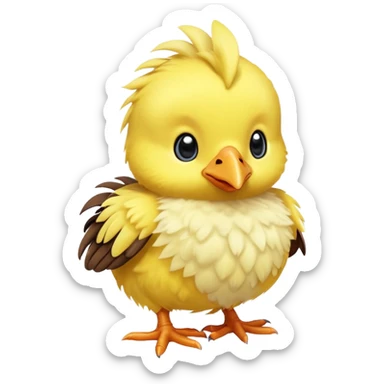 Baby chocobo from Final Fantasy, cute tiny yellow bird chick with fluffy feathers sticker
