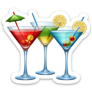 Create an two emoji of red and yellow cocktail, cheers with blue and green cocktail, no tube just cocktail in glass sticker