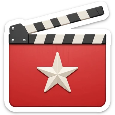 a red movie clapperboard with a pentagonal white asterix in the center sticker