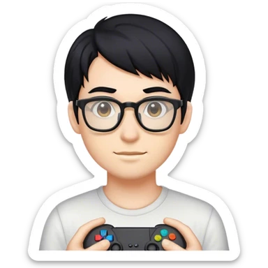gamer, black hair girl with glasses sticker
