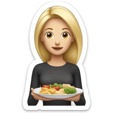 blonde woman holding a plate with food sticker
