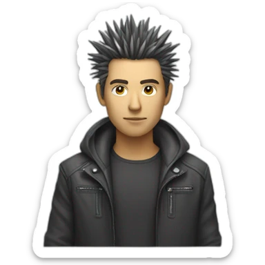 cool looking person programming with long jacket and spiky hair sticker