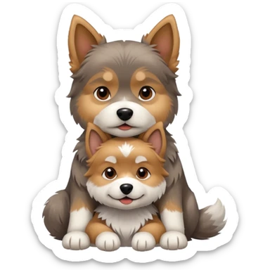 Smal Old yorkie hugging a big husky dog sticker
