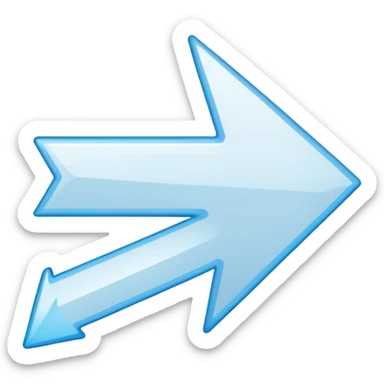 Extremely simplistic white arrow with light blue outline pointing. make the point only on one side sticker