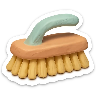 cleaning brush in claymation style, pastel colors, visible fingerprints sticker