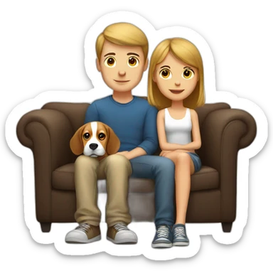 White boy and girl and beagle Sit on couch sticker