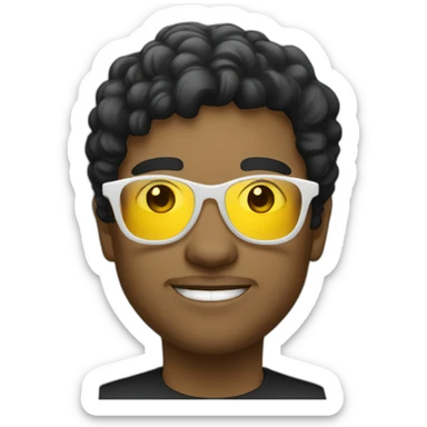 white entreprenuer with yellow tinted glasses and black hair sticker