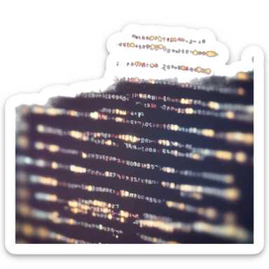 Programming code on a laptop screen with light beams behind sticker