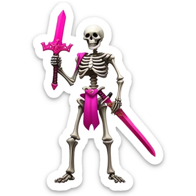 Skeleton holding a pink powerful sword  sticker