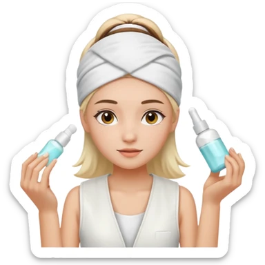 Clean girl aesthetic emoticons, apply skincare products, headband, glowing skin, white vest, soft lighting sticker