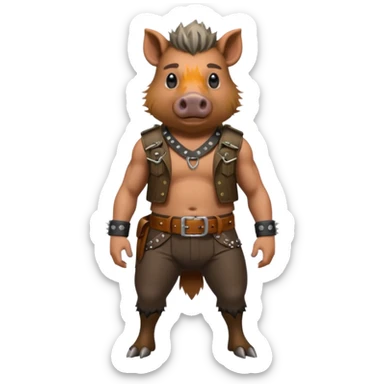 wild boar, punk hair, full body, stading, belt sticker