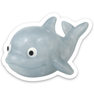 Make the whale even more transparent and slightly see-through, keeping the natural blue-gray color, in a retro 90's toy style with derpy eyes, soft plastic texture, soft reflections, soft and squishy appearance, some cloudiness, not shiny, highly detailed and appealing. Remove any tags and background. sticker