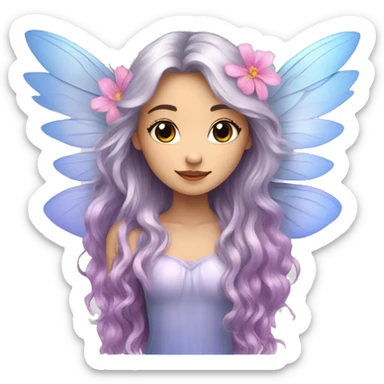 Beautiful, flower, fairy, pink, blue, silver, purple, long hair, big wings sticker