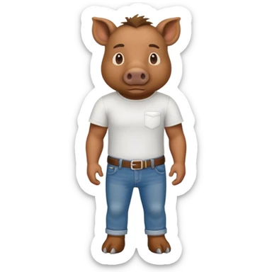 CINGHIALE CON MAGLIETTA BIANCA E JEANS sticker