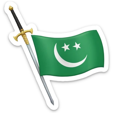 hazara flag, green background, half moon emblem in top right corner with one sword crossing. sticker