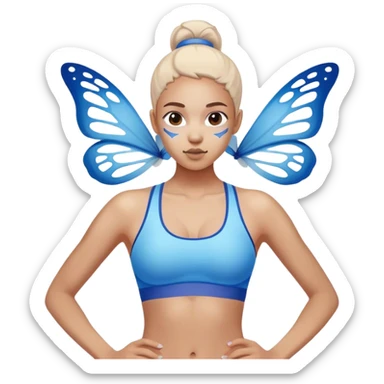 Gradient blue sports bra, revealing butterfly bone shadows sticker