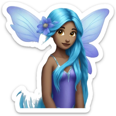 Beautiful,blue flower, fairy, blue, turqoise, silver, purple, long hair, big wings sticker