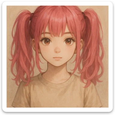 A girl with pink hair tied on both sides sticker