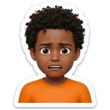 black boy curly hair orange shirt nauseous feeling sick sticker