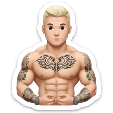 tattoo man, white skintone, more highlight the tattoo, body builder, tatto on fully chest, more tattoos on the body. sticker