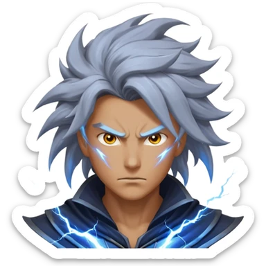 storm rider portrait, head and shoulders only, wind-swept hair, crackling lightning aura, storm clouds swirling behind, intense glowing eyes, epic fantasy vibe, 3D cartoon, mobile game icon style, clean background, no text, no watermark
 sticker