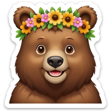 bear wearing a flower crown and smiling sticker