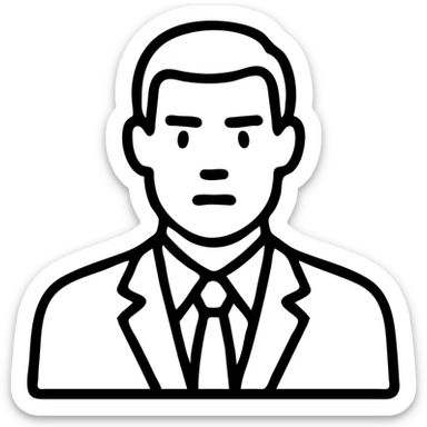 Simple outline of a man in suit with short hair, serious expression sticker