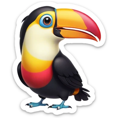 Cinematic Comical Toucan Portrait Emoji, Head tilted dramatically with an exaggeratedly shocked expression, featuring a boldly colored beak and wide, comically expressive eyes full of humorous disbelief, Simplified yet hilariously expressive features, highly detailed, glowing with a slightly sassy tropical glow, high shine, dramatic yet playful, stylized with an air of quirky exotic attitude, soft glowing outline, capturing the essence of a meme-worthy toucan that looks ready to side-eye its way into viral fame! sticker