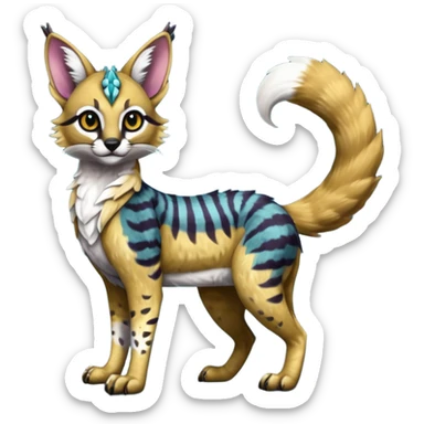 Colorful dark tropical exotic cute cool beautiful shiny beautiful fantasy-caracal-civet-genet-sergal-vernid-serval-Gryphon-Cacomistle-Trico-oncilla-animal-Fakémon-hybrid-fursona (full body) sticker