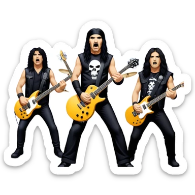 Icon for Heavy Metal: Anthrax live concert with Charlie Benante on drums, Joey Belladonna on vocals, Frank Bello on bass, Jonathan Donais and Scott Ian on guitars. The intense energy of the band is captured with instruments and stage lighting. Transparent background. sticker