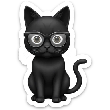 black cat full body wearing white glasses with square modern frames sticker