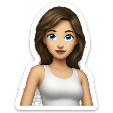 Brunette girl with blue eyes  Laying on Leopard blanket  sticker