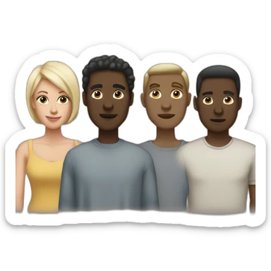 six dark-skinned men stand in a row behind a pale blonde woman sticker