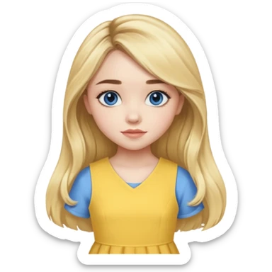 Sabrina Carpenter blue eyes, long blonde hair, yellow a-line dress sticker