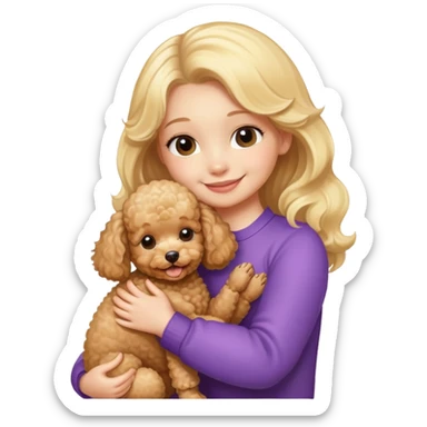 Blonde girl hugging her toy poodle sticker