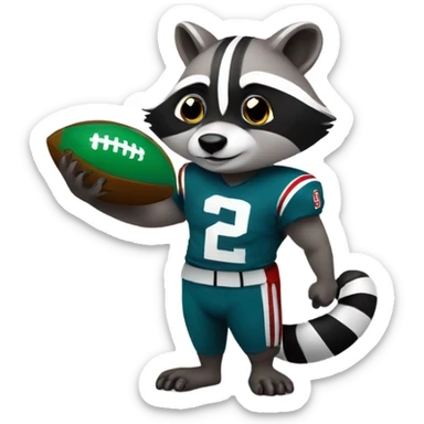 A raccoon holding a football and trophy sticker