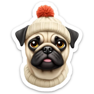 Pug wearing a woolly hat sticker