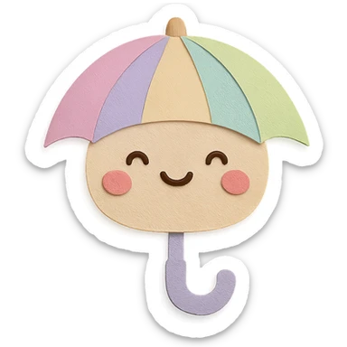 adorable pastel rainbow umbrella, happy face, no arms or legs, full body, kawaii paper craft style sticker