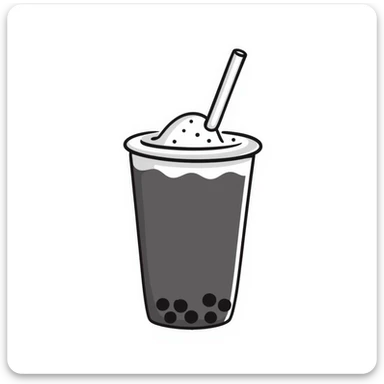 hand-drawn doodle of a boba tea cup with straw and pearls sticker