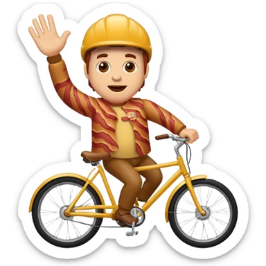 Bacon riding a bike waving sticker