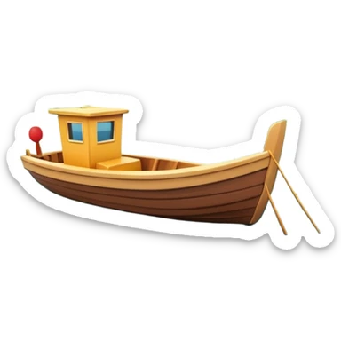 A 3D cartoon small boat floating on estuary water, with nearby reeds and horizon in view, bright lighting, photo frame, Memoji-style. sticker