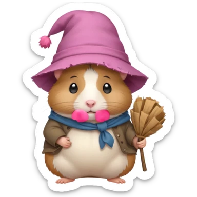 Cute fat cartoon-style hamster hobo carrying a bindle over its shoulder with a melancholy expression. sticker